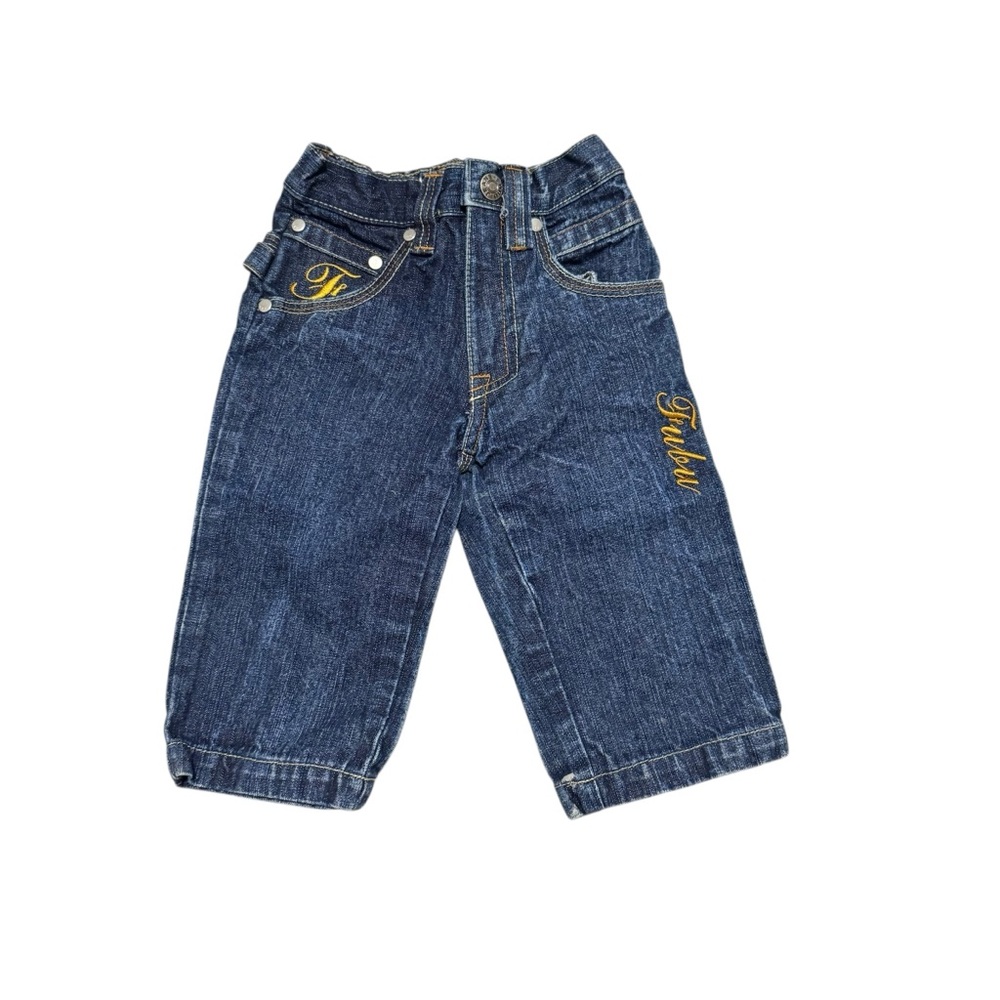 Y2K Fubu Kids Denim Cargo Jeans Vintage Baggy Jeans Dark Wash Embroidered 12 M